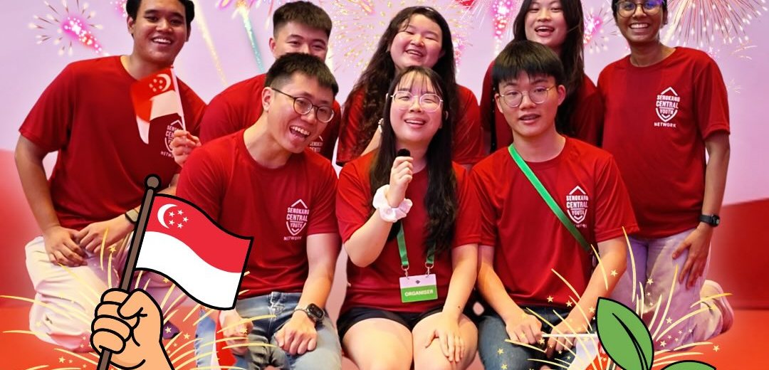Youth volunteers in red Sengkang Central Youth Network shirts at the NDP for YOUths flea market